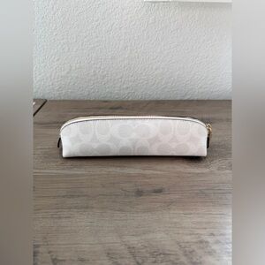Coach White Pencil Case In Signature Canvas